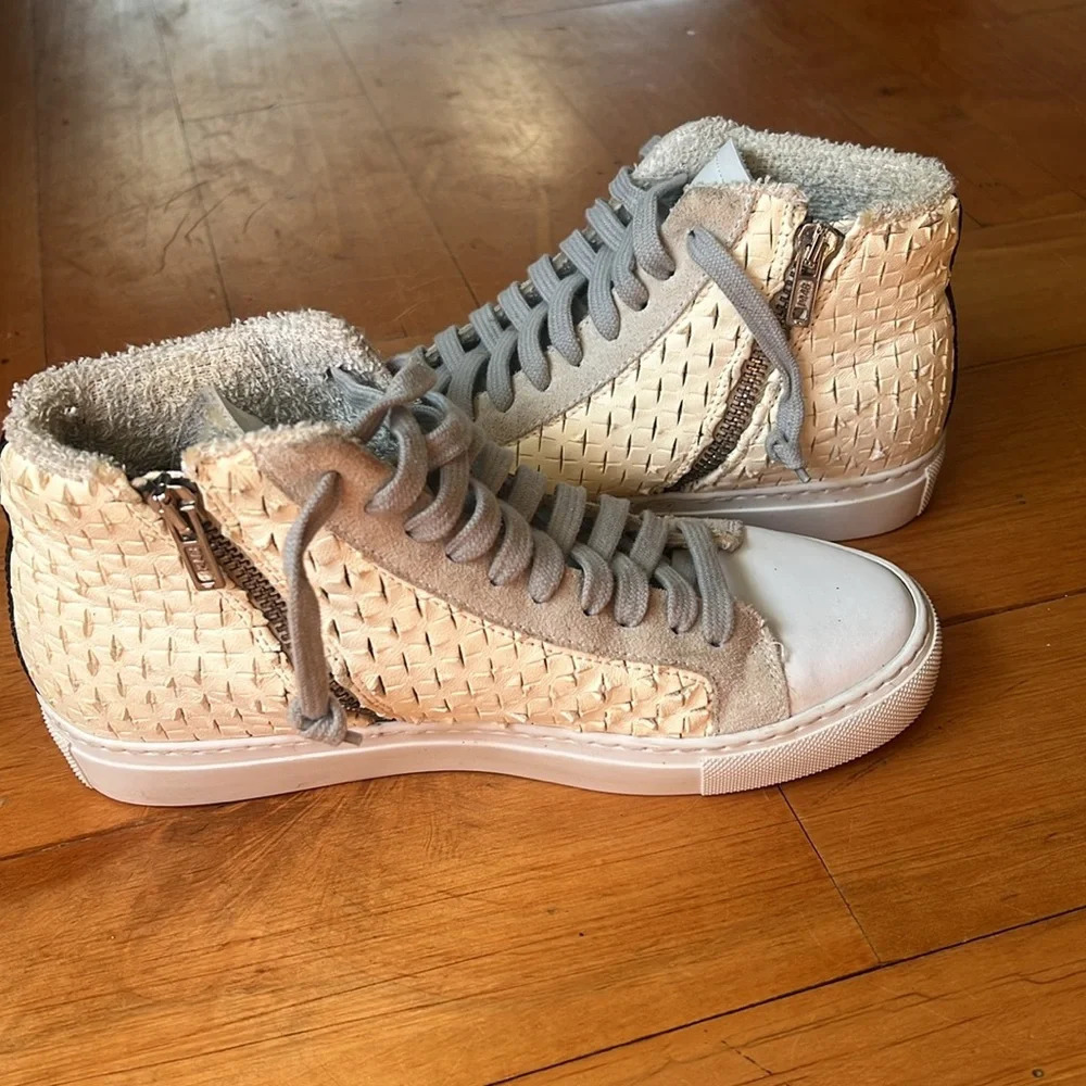 P448 Women's Cream and Grey Preforated High Top Trainers Size 36 US 6-6.5 - Picture 7 of 9